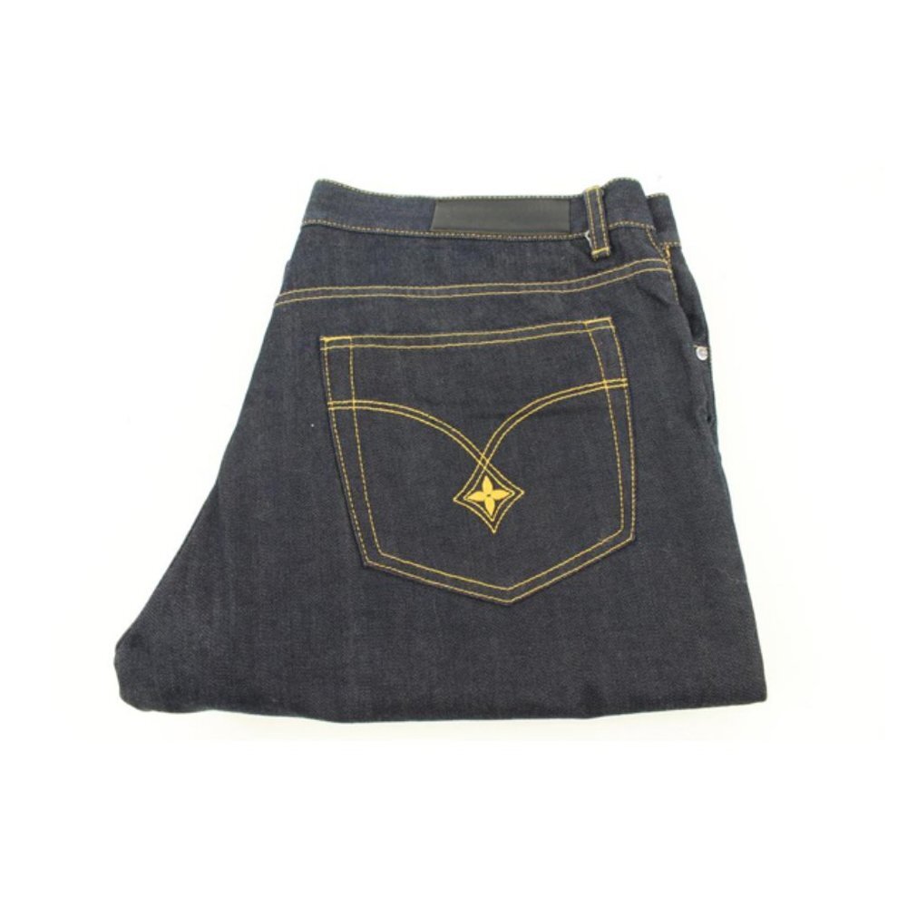 Louis Vuitton Men's Size 38 US Dark Rinse Denim Fleur LV Logo Jeans 118lv43